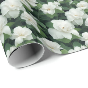 Elegantens botaniska vita blommigt av klassisk grö presentpapper