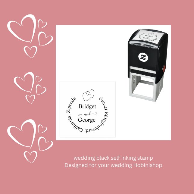 elegantens bröllop och runda returadress svart självfärgande stämpel (minimal wedding black self inking stamp
Designed for your wedding Hobinishop)