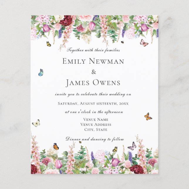 Elegantens budgetBlommigt med Butterflies Bröllop (Framsida)