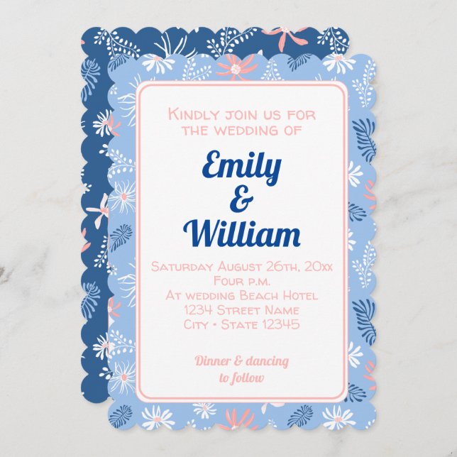 Elegantens chic blommigt - dammig inbjudan till Bl (Fram/baksida)