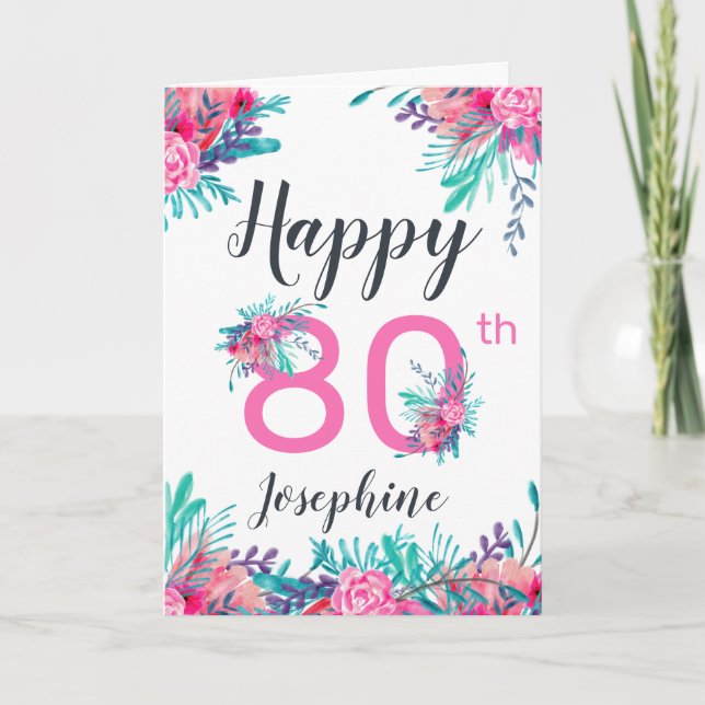 Elegantens chic blommigt nummer 80:e grattis på fö kort (Framsida)