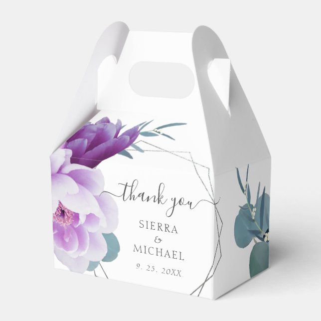 Elegantens Chic Lila och Silver Blommigt Bröllop Presentaskar (Framsidan Sidan)