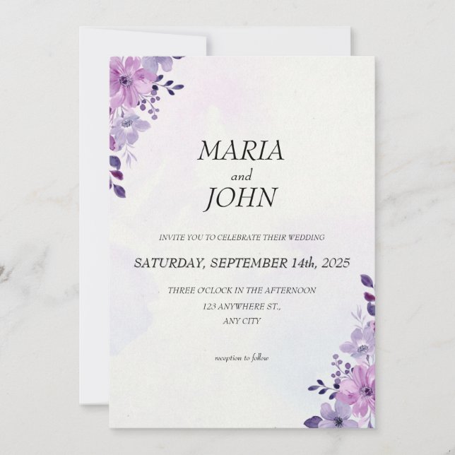 Elegantens Chic Romantic Minimalist Classic Lila Inbjudningar (Framsida)