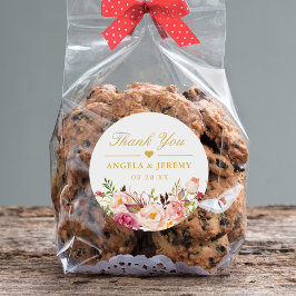 Elegantens Chic Rosa Blommigt Bröllop Tack Runt Klistermärke