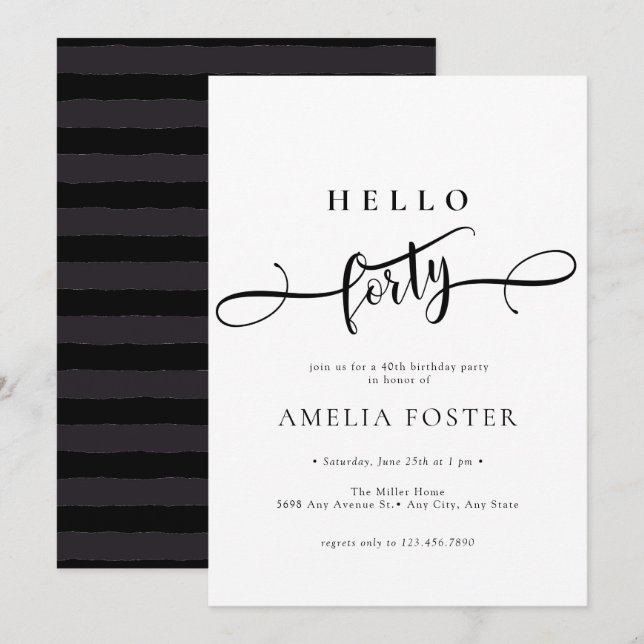 Elegantens Chic Skript 40:e födelsedag Inbjudningar (Fram/baksida)
