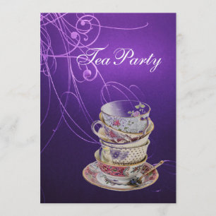 elegantens chic snurrar vintagens lila te party inbjudningar