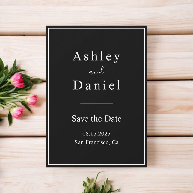 Elegantens Chic Svarta och vita minimala Bröllop Spara Datumet (Skapare uppladdad)