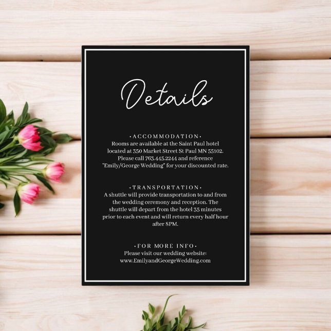 Elegantens Chic Svarta och vita minimala Bröllop Tilläggskort (Skapare uppladdad)