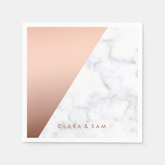 Elegantens chick, geometrisk vit marmor ro guld pappersservett (Framsidan)