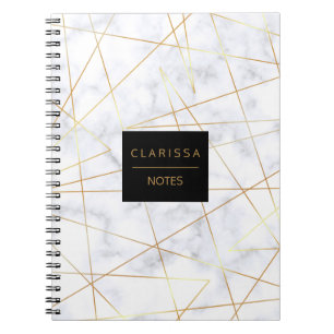 elegantens chick, vit marble faux guld geometrisk anteckningsbok med spiral