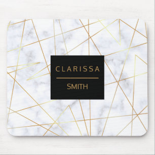 elegantens chick, vit marble faux guld geometrisk musmatta