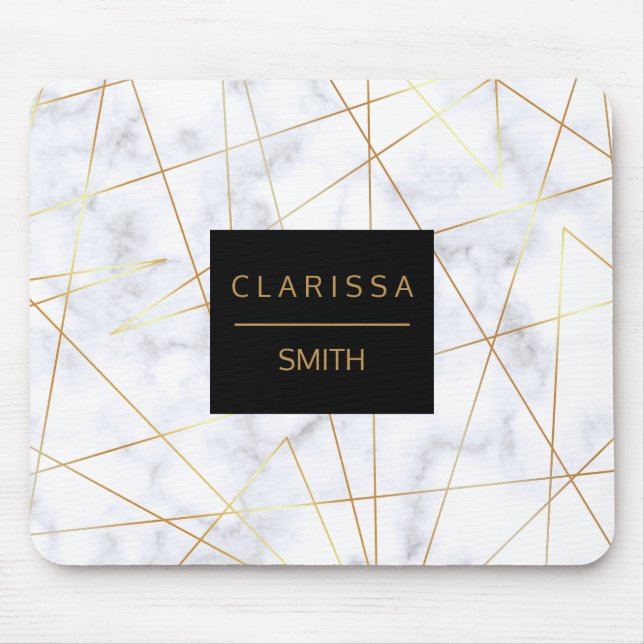 elegantens chick, vit marble faux guld geometrisk musmatta (Framsidan)