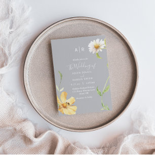 Elegantens Daisy Grått Monogram bröllopsinbjudan Inbjudningar