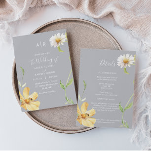 Elegantens Daisy Grått Monogram - uppgifter om a Inbjudningar