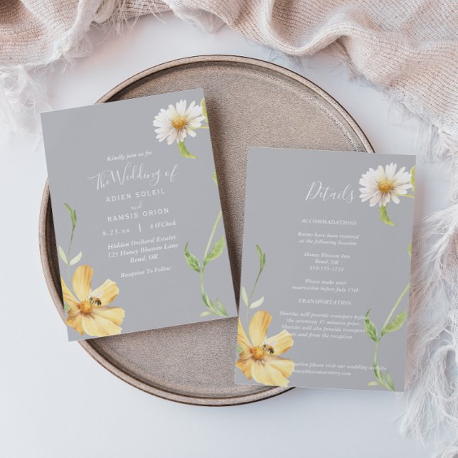 Elegantens Daisy | Grått - uppgifter om hela Bröll Inbjudningar (Skapare uppladdad)