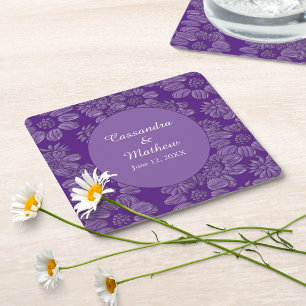 ELEGANTENS DAISY i BLOMMIGT ROYAL LILA BRÖLLOP  Underlägg Papper Kvadrat