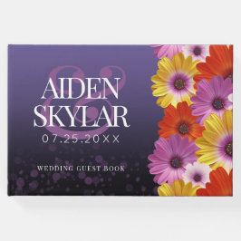 Elegantens Daisy med Lila Glitter Bröllop Gästböcker