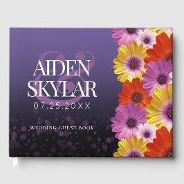 Elegantens Daisy med Lila Glitter Bröllop Gästböcker