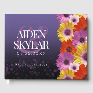 Elegantens Daisy med Lila Glitter Bröllop Gästböcker