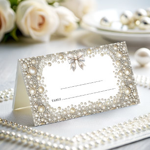 Elegantens diamanter och pärldiamanter Bröllop Placeringskort