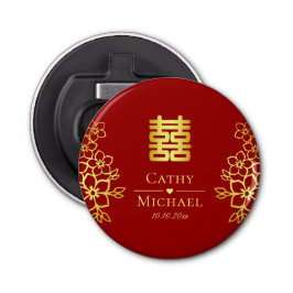 Elegantens dubbla lycka Kinesiska bröllop blommigt Flasköppnare