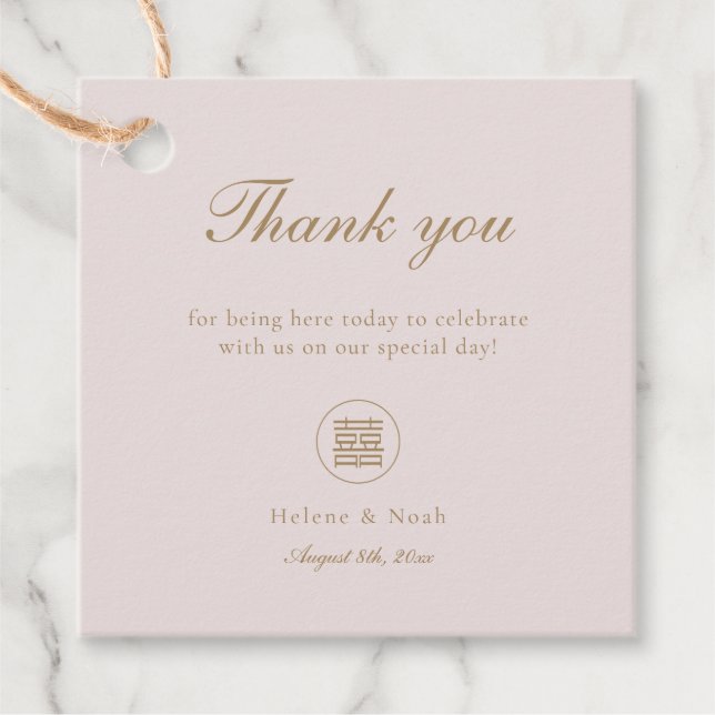 Elegantens Dubbla lycka Rosa Modern Asiens Bröllop Gåvor Etiketter (Framsida)