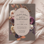 Elegantens fallande Blommigt 60:e Födelsedagsfeste Inbjudningar<br><div class="desc">Fira en speciell födelsedag i lyxfiande stil med denna anpassningsbar faller blommigt 60 födelsedagsfest inbjudan. Den vackra kålen ro, trädgårdsodling, ro, bär, höst löv och grenar kombineras i grädde, rosa och plommon för att tillföra en känsla av värme, rustik elegans och gästfrihet. En neutralt mocha brun bakgrund tillför den vackra...</div>