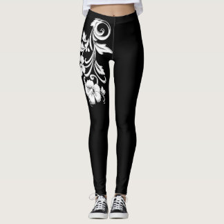 Elegantens filigree blommigt Modern svart och vitt Leggings