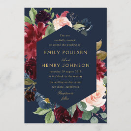 elegantens flotta, burgundi, blåser bröllop inbjudningar