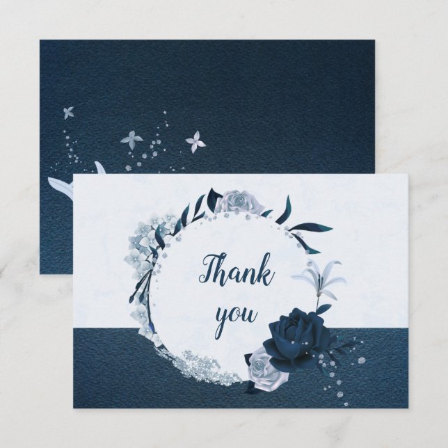 elegantens flotta och dammig blåa blommor botanisk tack kort (Fram/baksida)