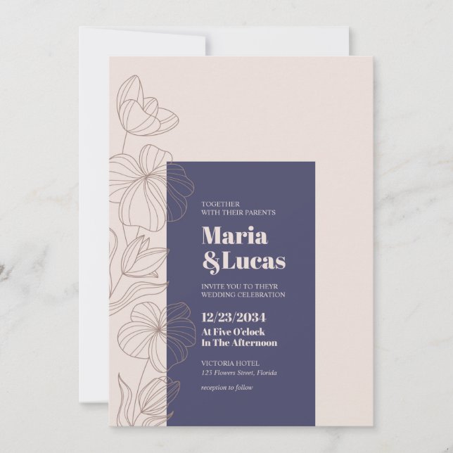 Elegantens flotta och elfenbensfet typografi bröll inbjudningar (Framsida)