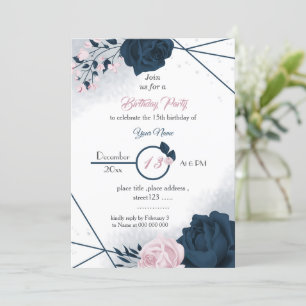 elegantens flotta och rosa blommor födelsedag inbjudningar