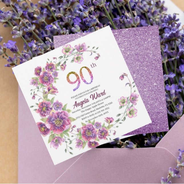 Elegantens födelsedagsfirande blommigten glitter 9 inbjudningar (Skapare uppladdad)