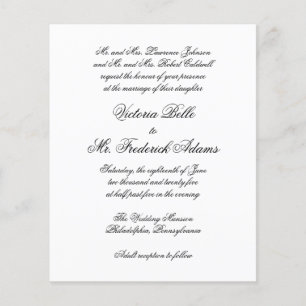 Elegantens formella inbjudan till budgetbröllop flygblad