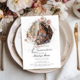 Elegantens fotoblommigt Quinceanera Inbjudningar