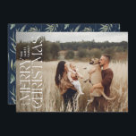 Elegantens fotomoderna, minsta marinblått botanisk julkort<br><div class="desc">Elegantens fotomoderna minsta plana platta God jul-helgdag för marinblått vattenfärgat botaniskt typografi.</div>