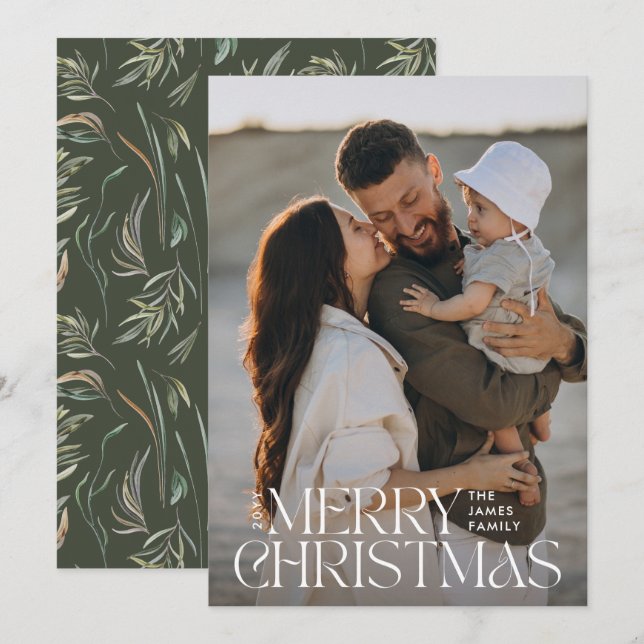 Elegantens fotomoderna minsta oliv grönt botaniska julkort (Fram/baksida)