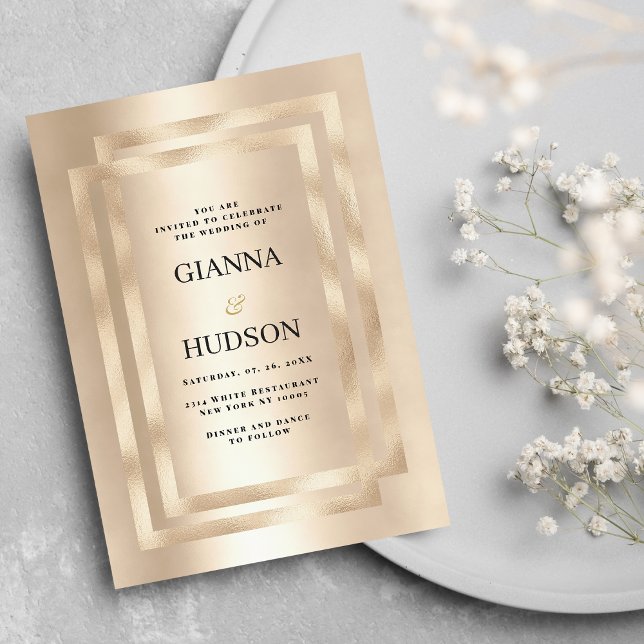 Elegantens geometriska champagne guld glam bröllop inbjudningar (Elegant geometric champagne gold glam wedding )