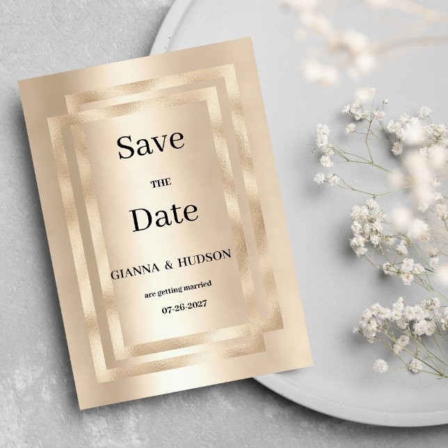 Elegantens geometriska champagne guld Spara datum Inbjudningar (Elegant geometric champagne gold Save the Date )