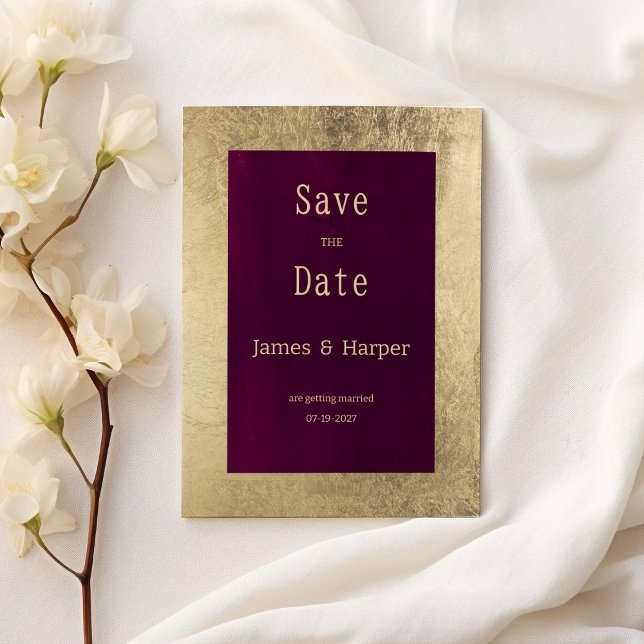 Elegantens geometriska guld burgundy Spara datum Inbjudningar (Elegant geometric gold burgundy Save the Date)
