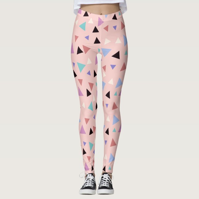 Elegantens geometriska mönster rosa lila mint svar leggings (Framsida)