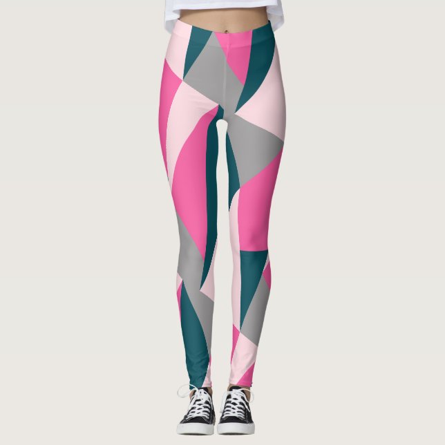 Elegantens geometriska pastellmodell shock rosa em leggings (Framsida)