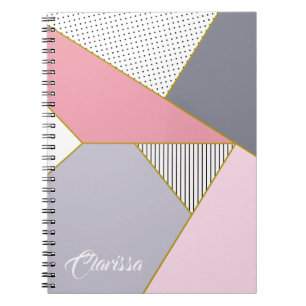 Elegantens geometriska rand polka dots-pastel anteckningsbok med spiral