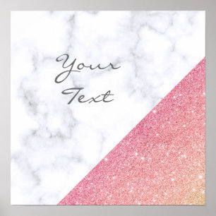 Elegantens geometriska vita marmor ro guld glitter poster