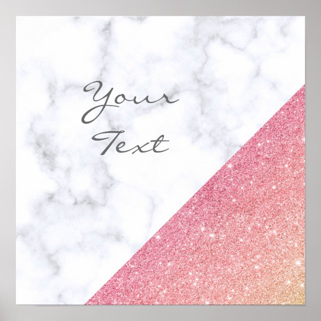 Elegantens geometriska vita marmor ro guld glitter poster (Framsidan)