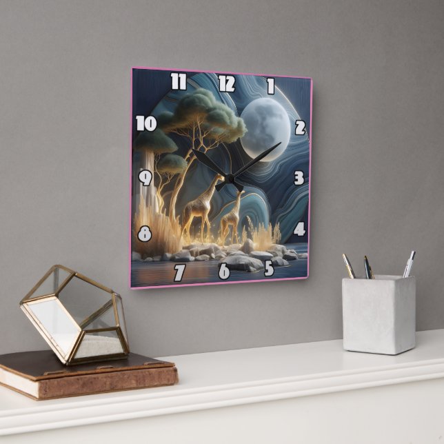 Elegantens giraffer under det månatliga afrikanska fyrkantig klocka (Kontor)