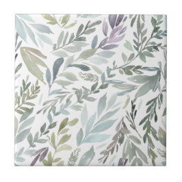 Elegantens Grönt Blått botaniskt vattenfärg Kakelplatta