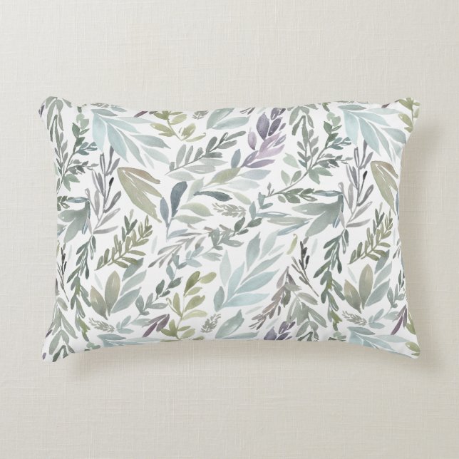Elegantens Grönt Blått botaniskt vattenfärg Prydnadskudde (Framsidan)