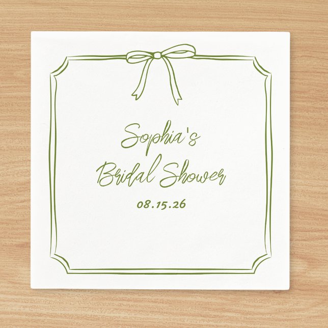 Elegantens Grönt, enkel Möhippa för klassiskt fält Pappersservett (Customize these olive green napkins for a bridal shower—adding a refined touch to your celebration.)