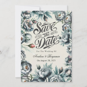 Elegantens Grönt och Grått Bouquet Spara datum Inbjudningar